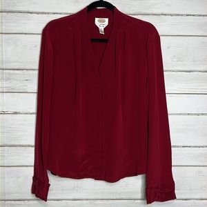 Talbots Pure Silk Red Long Sleeve Blouse Size 18